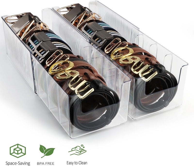 AUOIKK Clear Belt Organizer Extendable, 2 Pack Acrylic Belt Storage Holder with Adjustable Dividers, Belts Storage Container for Drawer and Closet Organization - Image 2